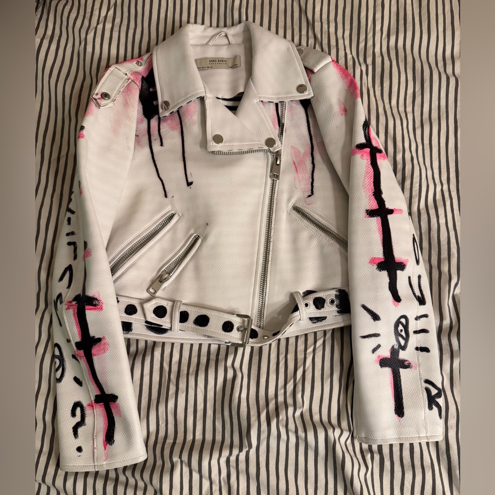 Zara Leather Biker Jacket - custom paint job